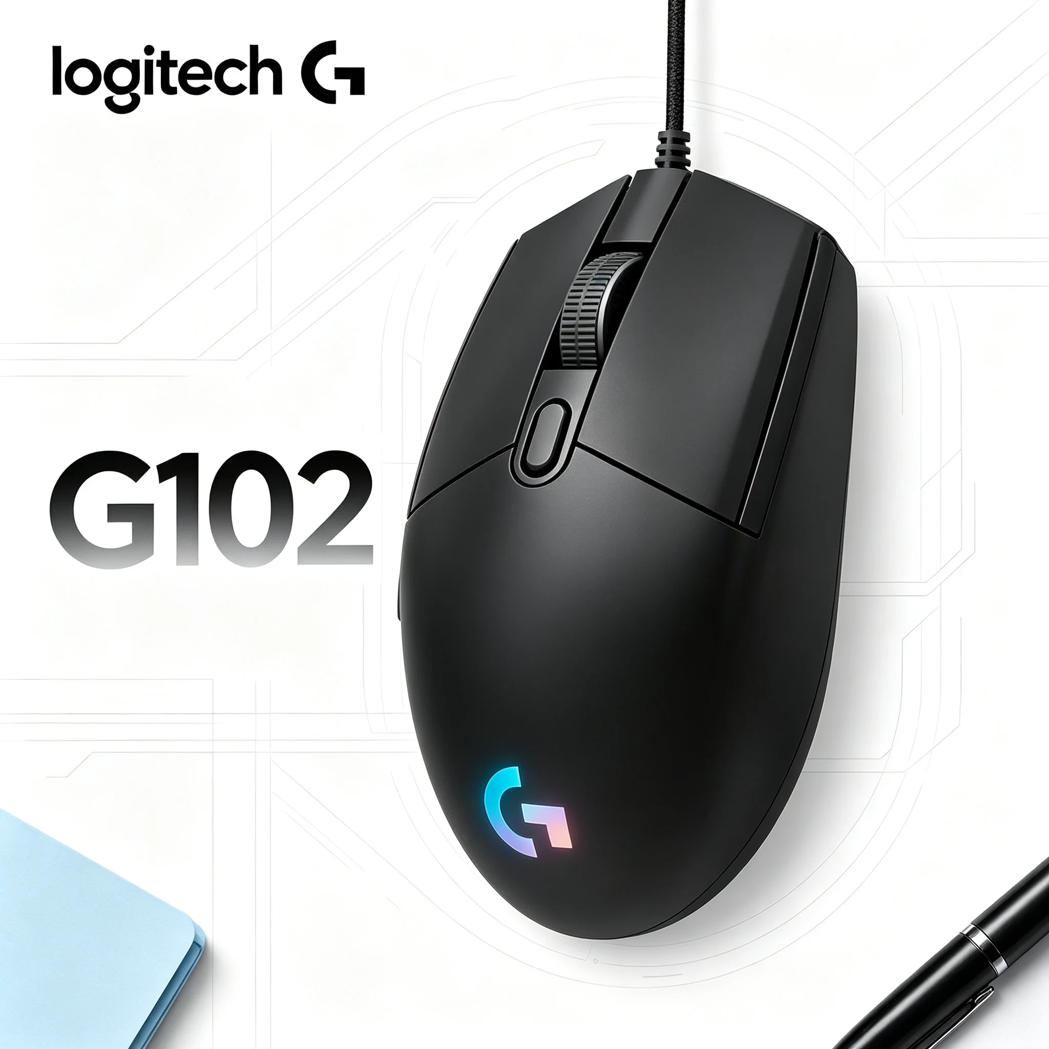 Logitech G102 Wired Gaming Mouse Color‑Changing RGB Logo Lightweight Mice For CS2 PUBG Valorant Gaming And Office Job