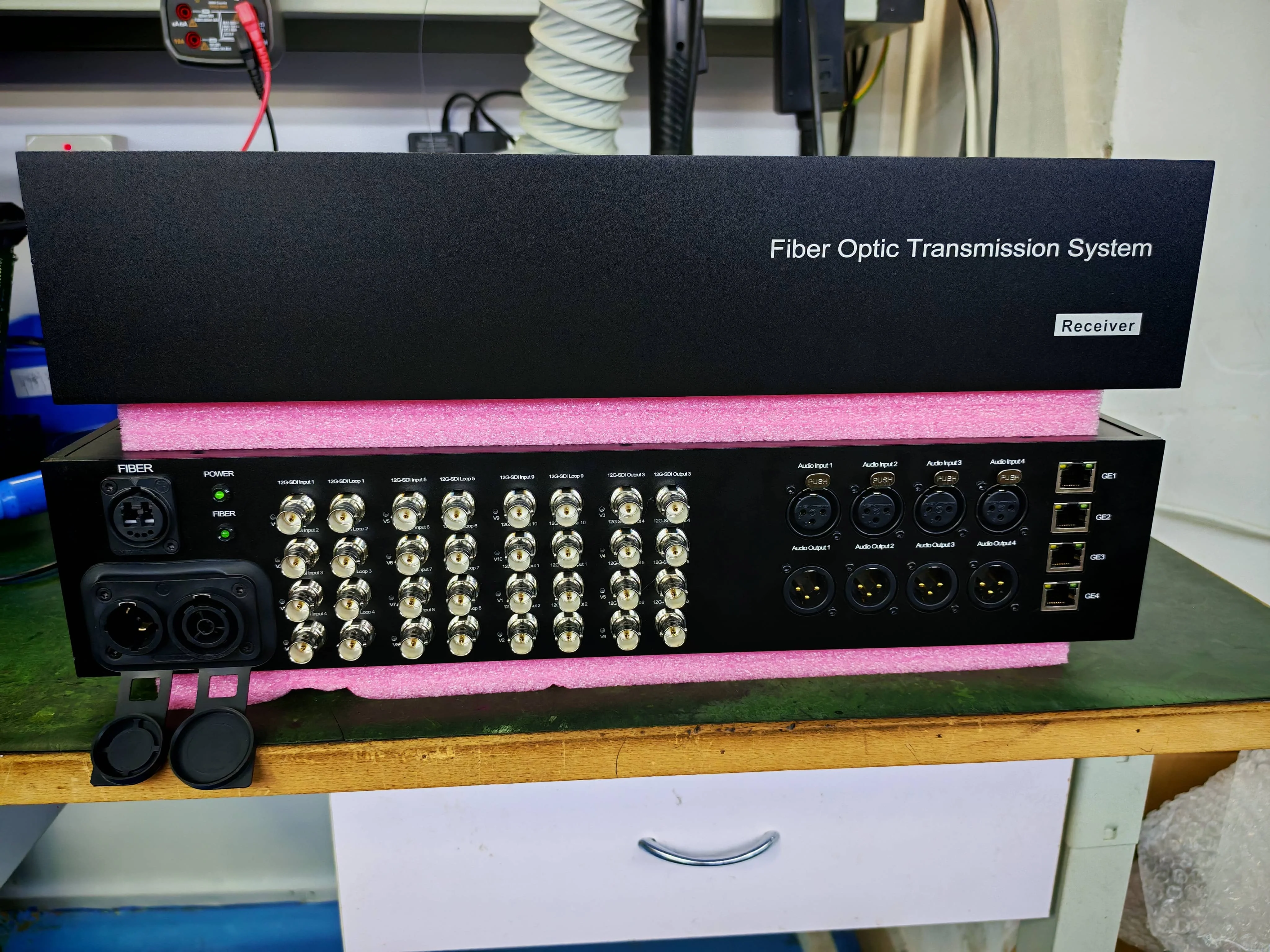 Multiservice AV Fiber Optic Transceivers with 16 Channels 12G SDI/ 4x Bidirectional XLR Audio/ 4x 1GB Network 10KM Transmission