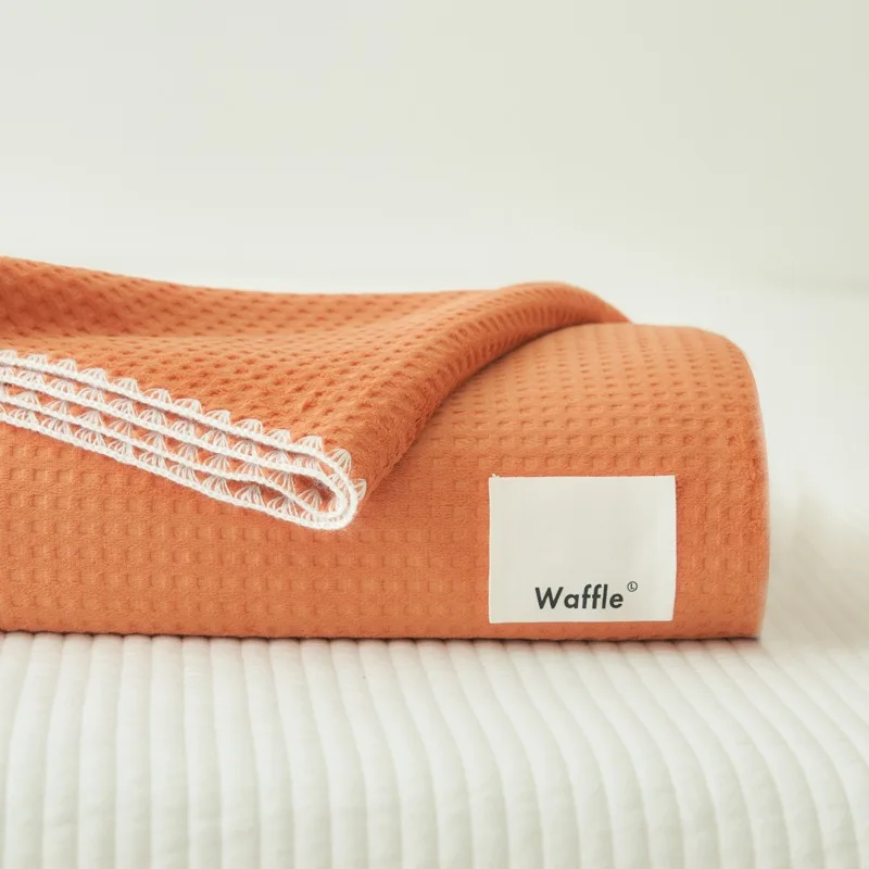 Waffle Blanket Office Sofa Nap Leisure Blanket Milk Velvet Solid Color Summer Double Layer Shawl Blanket