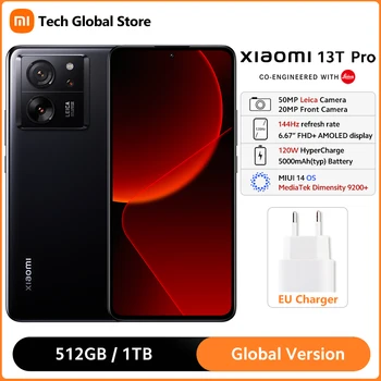 סמארטפון Xiaomi 13T Pro 5G גרסה גלובלית מצלמת Leica 50MP 6.67 אינץ' תצוגת FHD+ AMOLED ברזולוציה של 144Hz עמיד למים IP68 עם טעינה מהירה של 120W