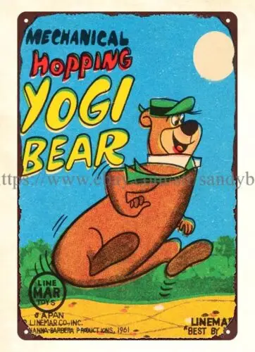 LINEMAR WIND-UP HOPPY HOPPING YOGI BEAR TOY metal tin sign garage kitchen