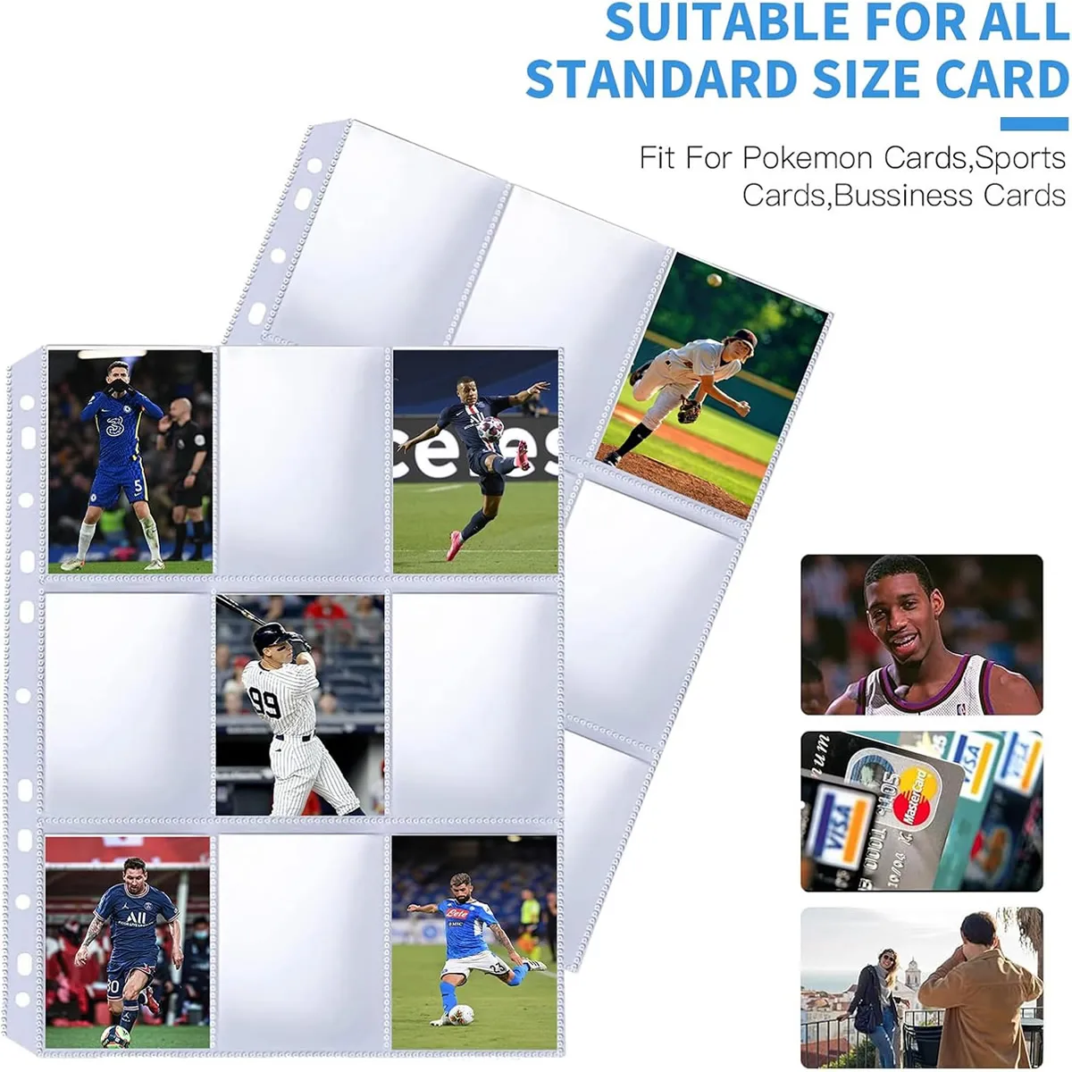 50 Pack 9 Pocket Card Sleeves Holds 900 Cards Double Sided Trading 3 Ring Binder Pages Sports Album Holder Baseball Game view 4