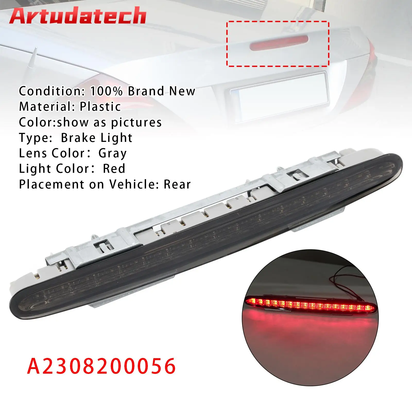 

Artudatech Rear Third Brake Light Lamp For Mercedes Benz SL55 SL550 R230 2002-2004 2005 2006 2007 2008 2009 2010 2011 2012 Gray