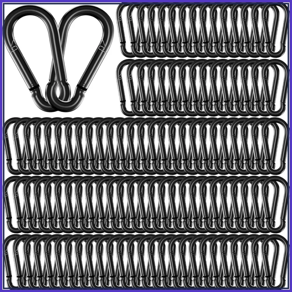 

100 Pack Heavy Duty Spring Snap Hook Carabiners, Galvanized Steel Quick Link for Outdoor Camping Hiking