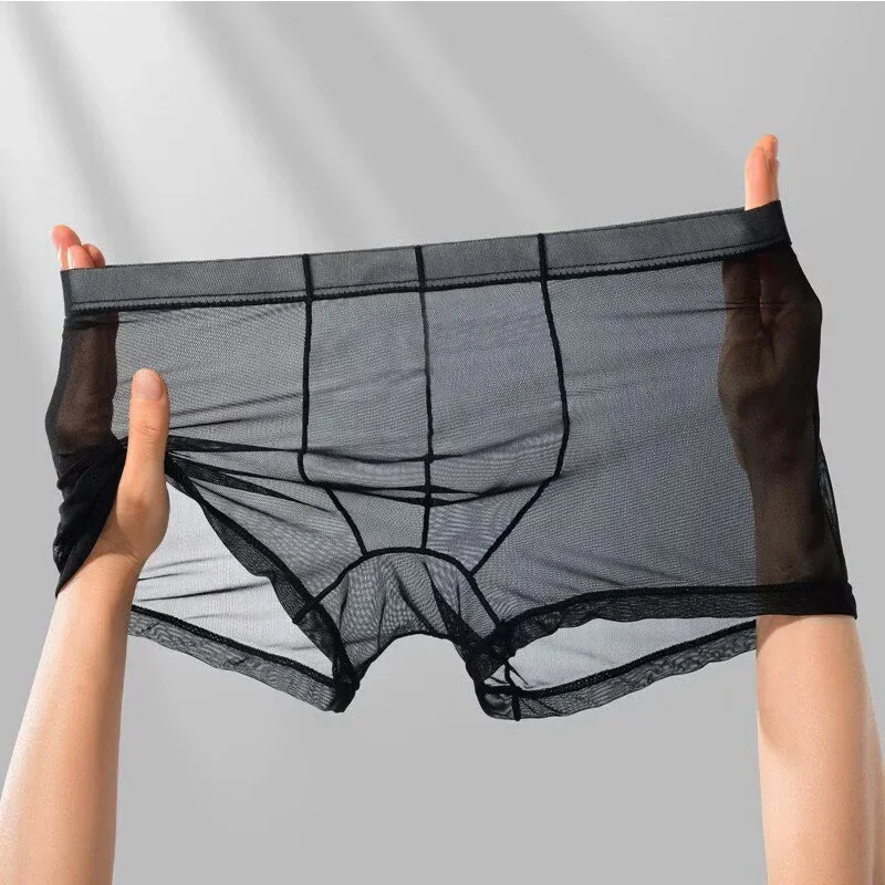 Men's Transparent Ice Silk Boxers Low Waist Bulge Enhancing See Through Sexy Briefs Underwear Lingerie Intimates
