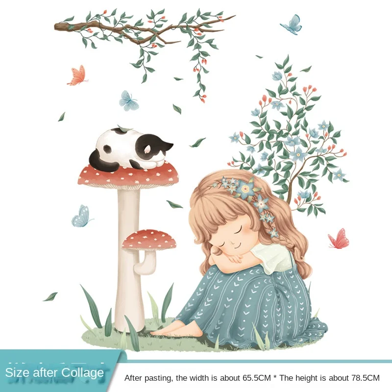 Adesivo da parete per cartoni animati per bambini Ragazza Foglie di vite fresche Decorazioni per la camera in PVC Accessori per la decorazione della casa Carta da parati autoadesiva