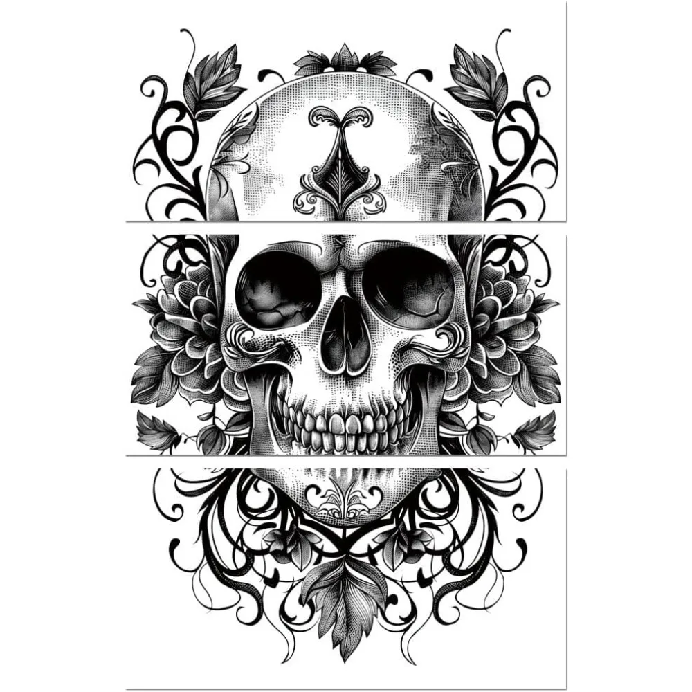 Rub-on-Transferaufkleber für Möbel, Basteldekoration, 15,2 x 30,5 cm, 3 Stück, schwarz-weißer Totenkopf, wasserfester UV-DTF-Transferaufkleber