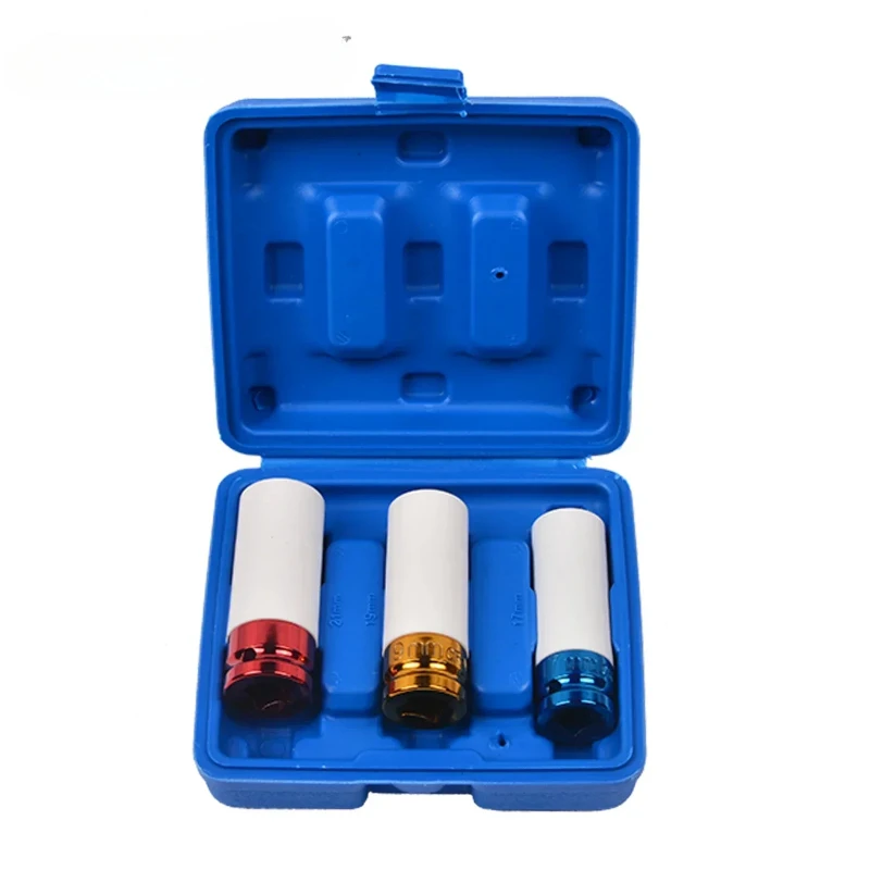 

3pcs 1/2" Drive Thin Wall Wheel Deep Impact Nut Socket Set 17mm 19mm 21 mm Car Garage Tool With Case SK1503