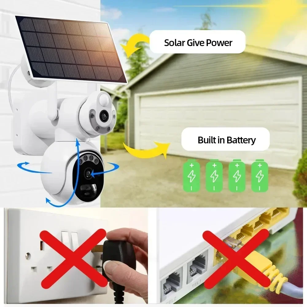 4K HD Solar WiFi Camera Outdoor Built-in Battery Dual Lens 8MP Security PTZ Camera Solar Panel Wireless Video Surveillance CCTV