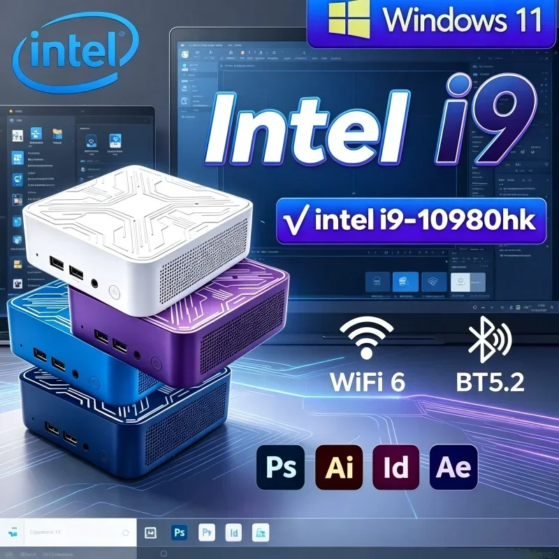 NEW Intel I9‑10980HK Portable Mini PC Computer Windows 11 16GB 1/2TB SSD Zestful Gaming Computer WiFi 6 Office Mini Desktop