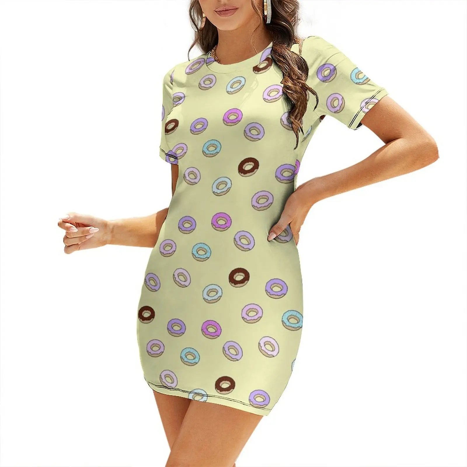 

Multi coloured bright pastel donut Short-Sleeved Dress evening dress women prom dresses Cocktail of dresses Dress