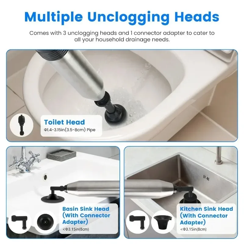 Bathroom floor drain kitchen sink electric high pressure drain pipe hair dryer toilet plunger real-time pressure display