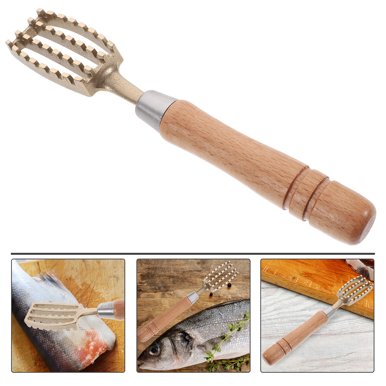 

Fish Scale Planer Wooden Handle Scraper Peeler Small Tools Cleaning Removing Brass Seafood Remover Skin Cleaner