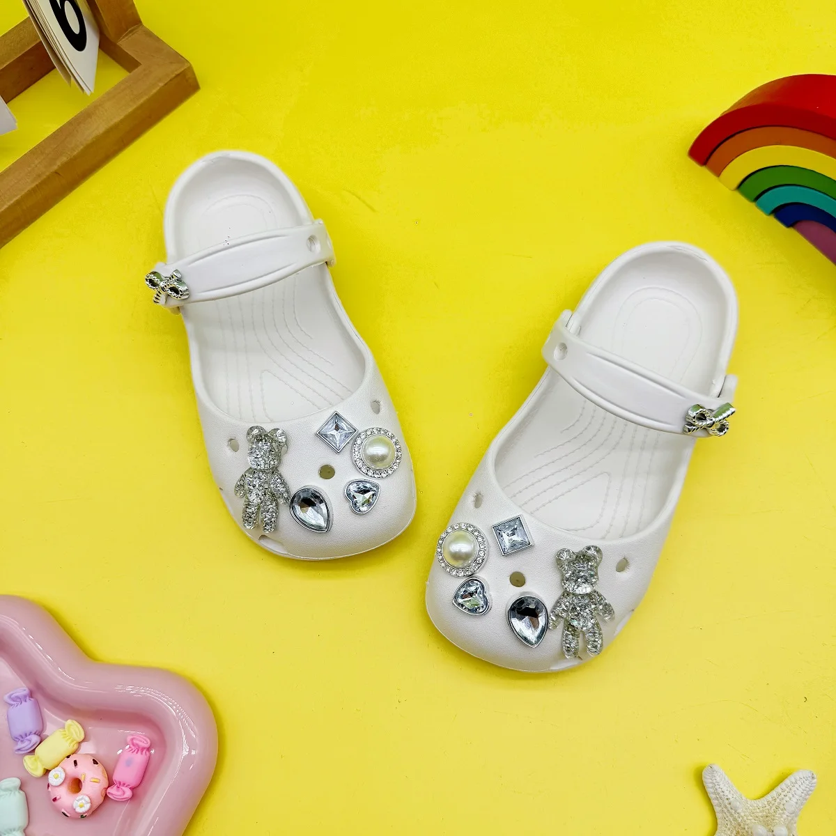 Summer Cartoon Double Transparent Bear Ballet Shoes Mary Jane Girls' Closed-Toe Sandals Beach Shoes Clogs