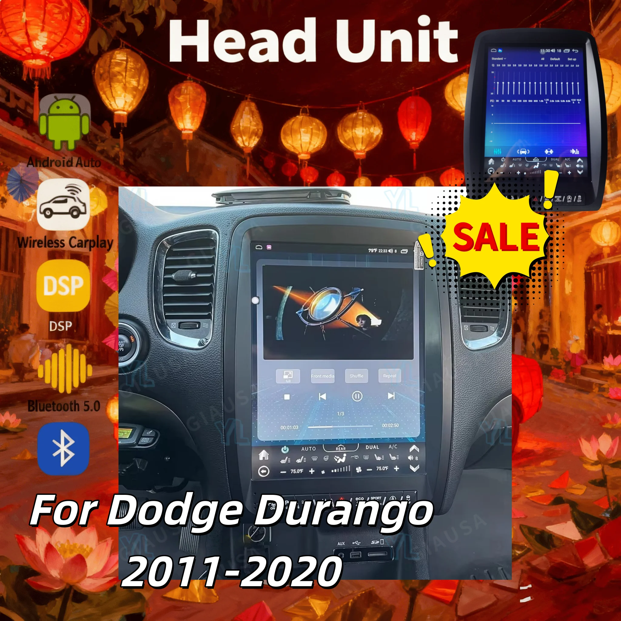 13 Inch Screen For Dodge Durango 2011-2020 Car Multimedia Player GPS 4G Wireless Carplay Android Auto Stereo Unit Bluetoot 5.0