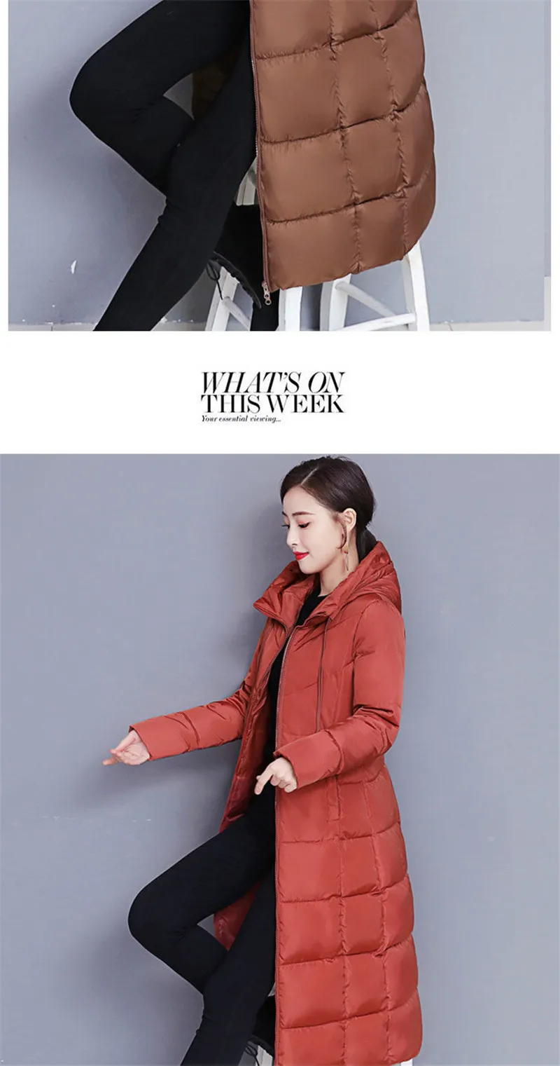 Winter 2023 New Down Cotton-Padded Jacket Long Loose Fashion Coat Thickened Outerwear Warm Zipper Hooded Solid Color Overcoat