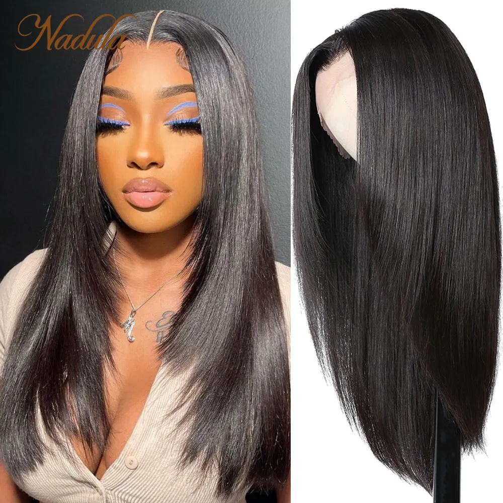 Nadula Hair 13x4 Inner Buckle Cute Straight Hair Lace Front Wig Brazilian Human Hair Pre plucked Medium Length Layered Hair Wig