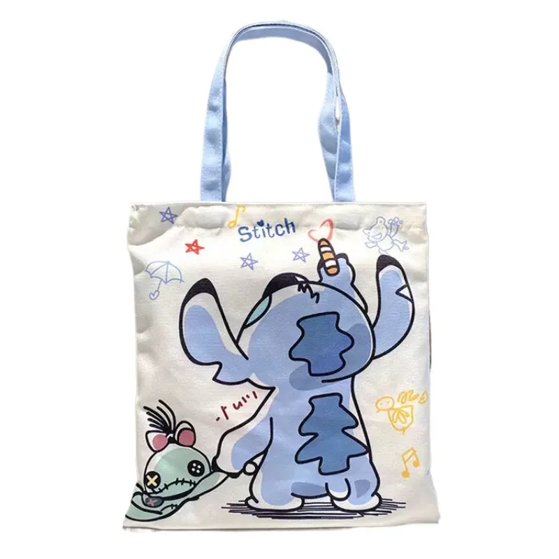 

MINISO Stitch Canvas Bag Students Cartoon Cute Large Capacity Cramming Handbag Leisure Shopping Bag Girls Birthday Gift Kids Toy