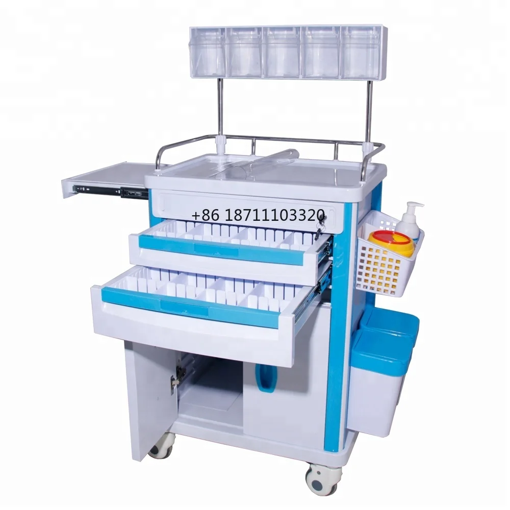 High Quality Multi-Function ABS Anesthesia Drug Trolley Modern Hospital Cabinet Drawers Shelves for School Use Model CY-D414