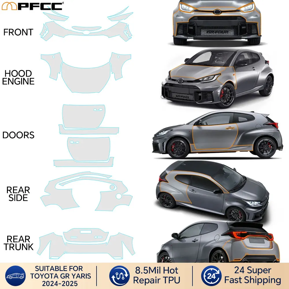 

For Toyota GR Yaris 2024 Car Precut Paint Protection Film Full Vehicle Anti-scratch Exterior TPU PPF Transparent Anti Scratch