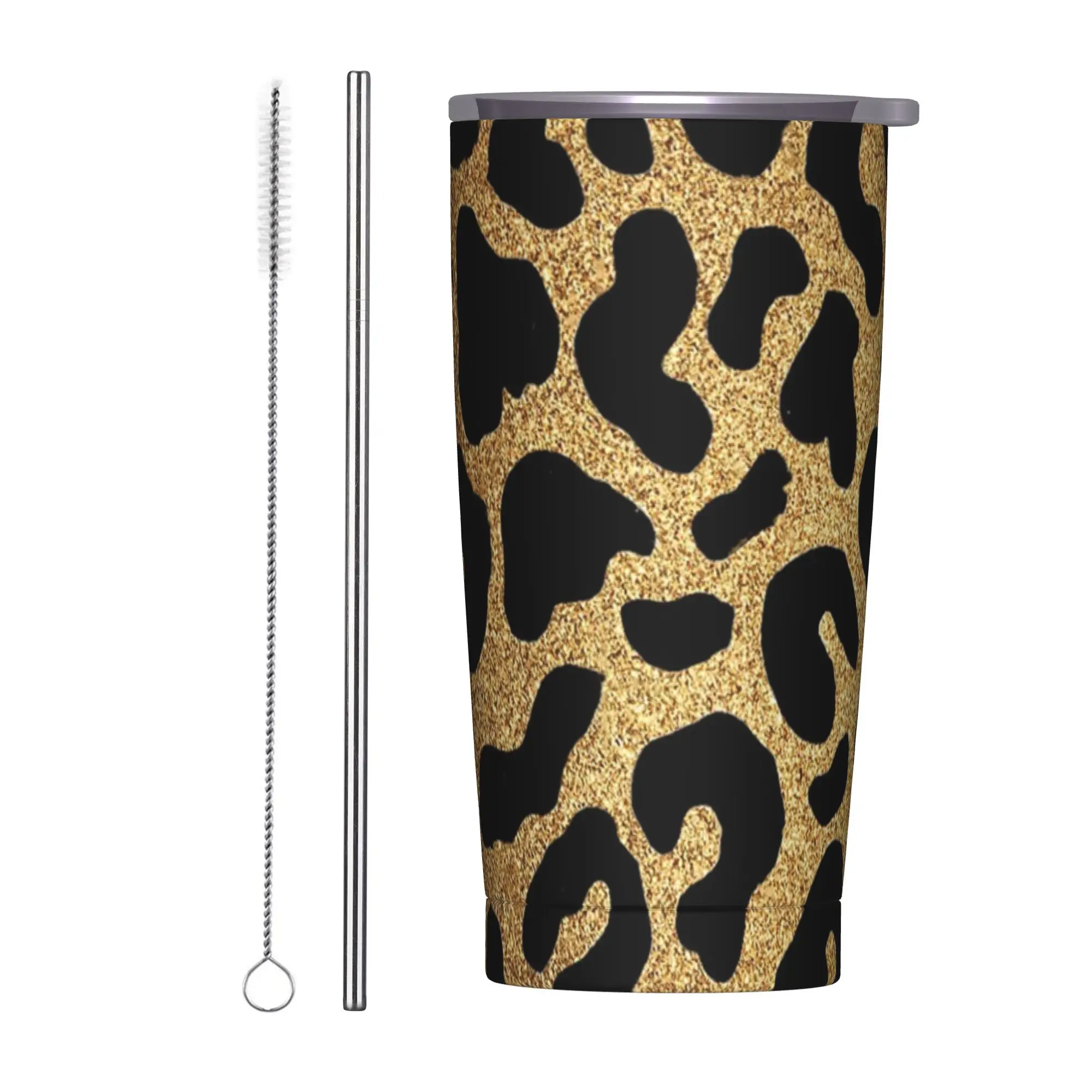 Glitter Leopard Tumbler Vacuum Insulated Tiger King Thermal Cup Stainless Steel Office Home Mugs Water Bottle, 20oz