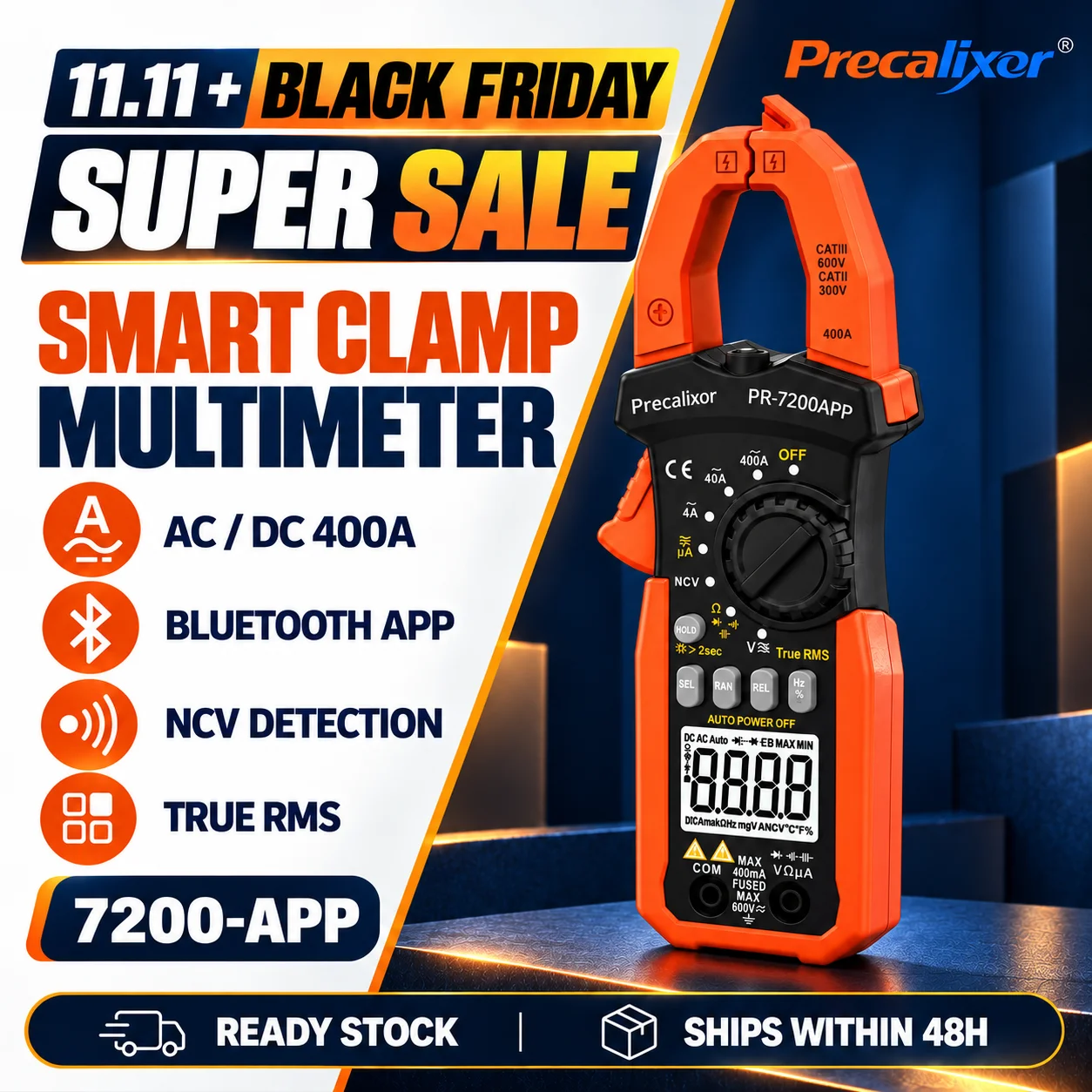 6000 Counts Clamp Meter Bluetooth Digital AC DC Voltage Current Amp Ohm True RMS NCV Detector Clamp Multimeter Tester