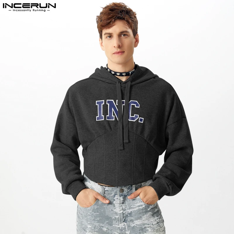 Bottom Triangle Elegant Jumpers 2024 INCERUN Men Casual Long Sleeve Hooded Sweatshirts Handsome Printing Well Fitting Pullovers