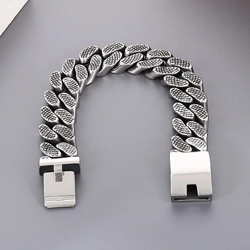 17MM Heavy Punk Curb Cuban Chain Bracelet Men Women Hiphop Rock Retro Black Stainless Steel Fashion Bike Biker Bangle Jewelry