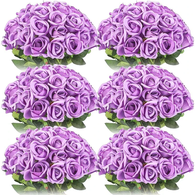 100 Pieces Artificial Roses Flowers Fake Silk Roses Bouquet for Table Centerpiece Vases Wedding Party Decor image 3