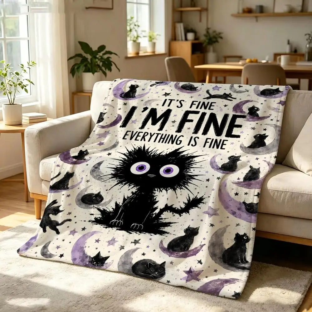 Cute Animal S-Self-motivated cat Throw Soft Warm Flannel Throw Blanket, Multi-use for Sofa Bed Office Nap