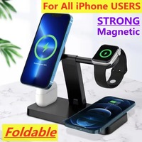 4 In 1 Wireless Charger Stand Induction Super Fast Charging Station For Magsafe iPhone 16 15 14 13 Pro Max Apple Watch Airpods