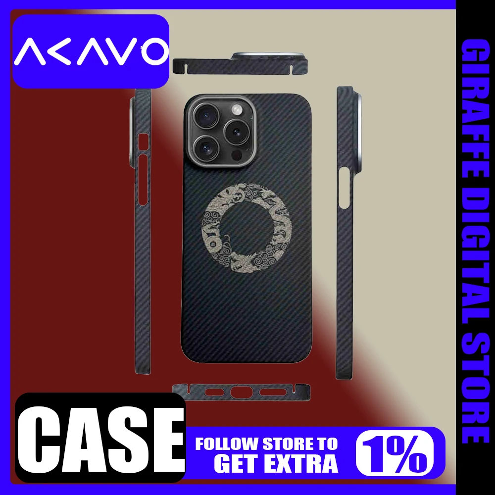 

AKAVO Aramid Fiber Case Cover iPhone15PROMAX Case Magsafe Magnetic Wireless Charging iPhone15PRO Custom Anti-drop Fashion