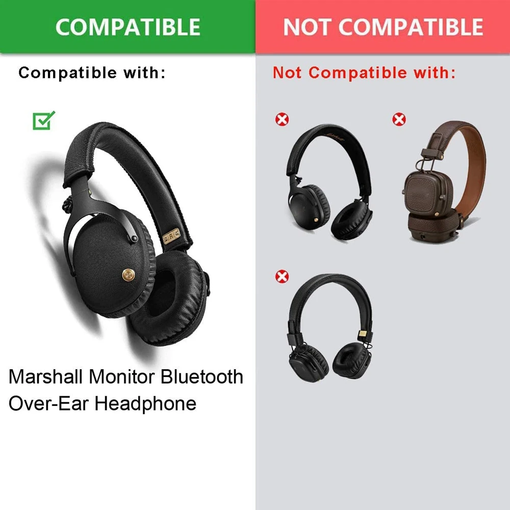 1Pair Soft Leather Earpads Replacement Ear Pads Cushion Cover for Marshall Monitor Over-Ear Stereo Headphones