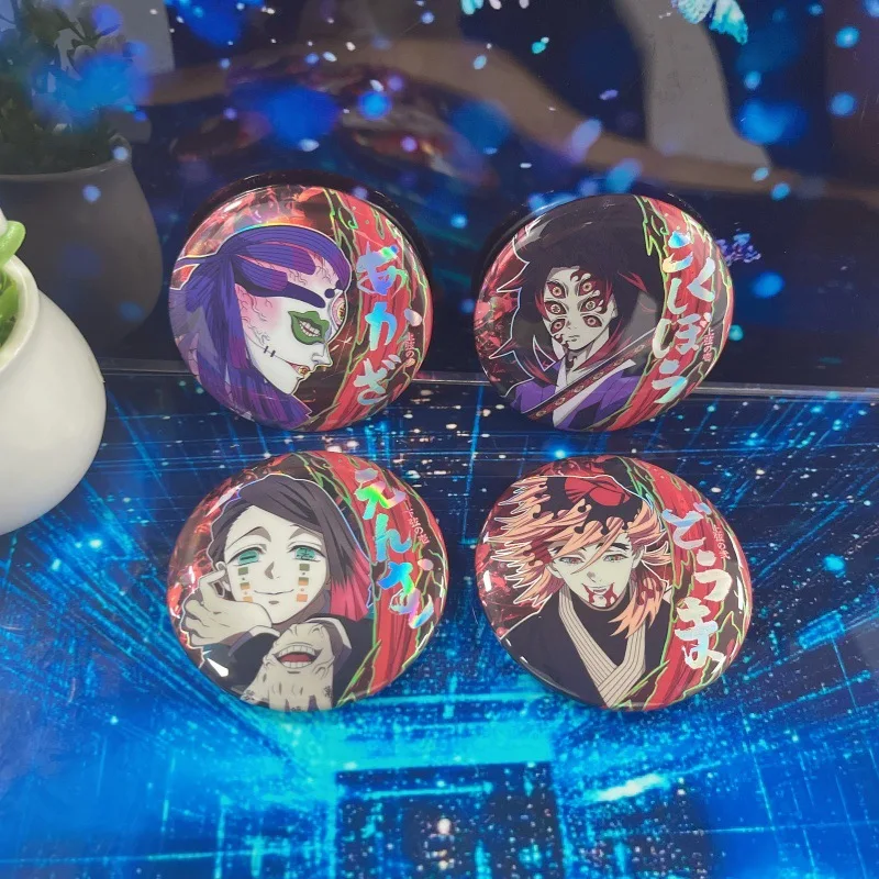 Nuevo juego de pines de insignia de Anime Demon Slayer, parte superior de la luna, dos Douma Kyojuro Rengoku Akaza Kokushibo, accesorios de mercancía coleccionables