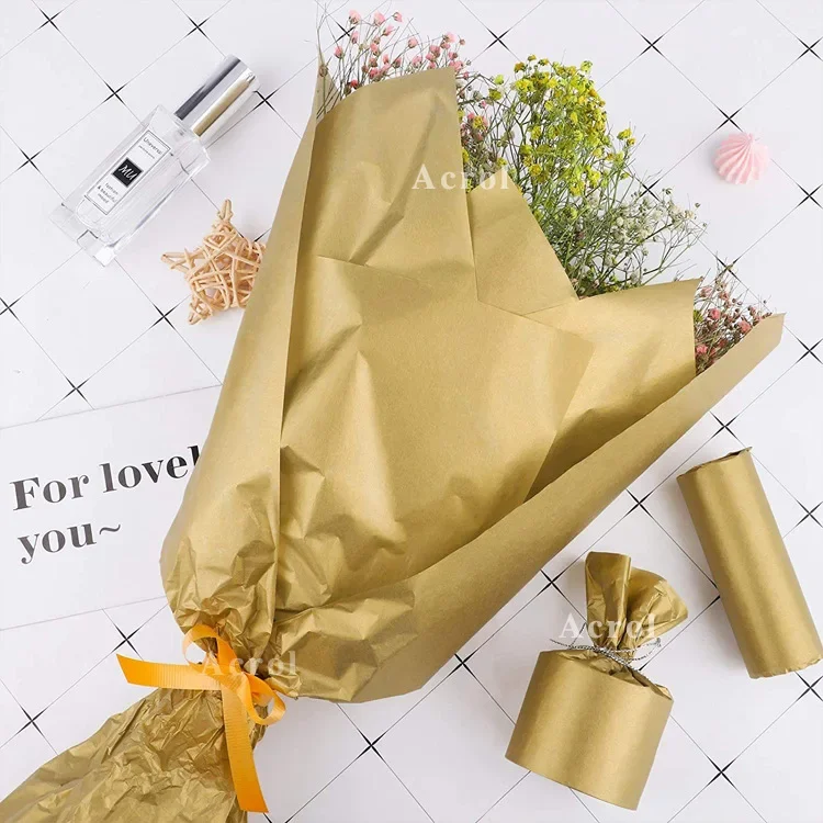 20pcs Tissue Paper 70*50CM Gold Floral Wrapping Scrapbooking Paper Gift Decorative Flower Paper Home Decoration Party