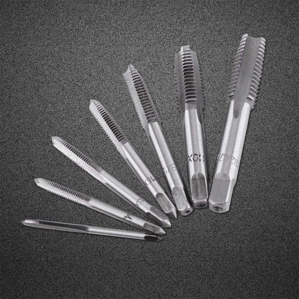 2024 New 7PCS  M3 M4 M5 M6 M8 M10 M12 Machine Spiral Point Straight Fluted Screw Thread Metric Plug Hand Tap Drill Workshop Tool