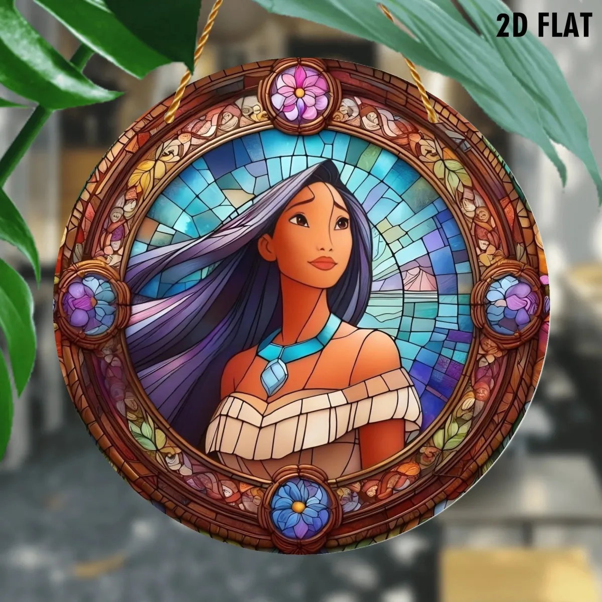 2D Flat Princess Pocahontas Suncatcher - Stained Acrylic, Fairy Tale Themed, Perfect for Home & Garden Decor & Festive Displays,