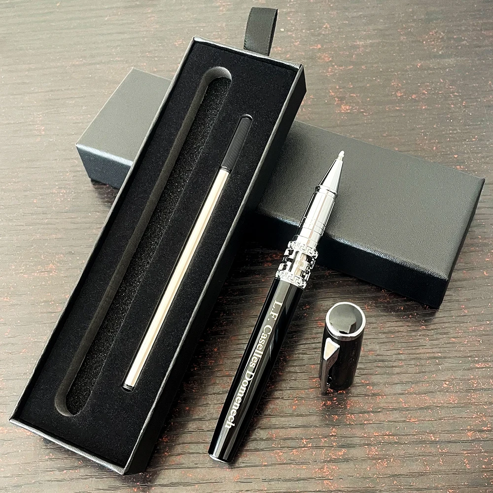 High Quality Black Metal Signature Pens Box Set Busines Office Luxury Stationery Gift Ballpoint Pen Box Set Customized Name Text
