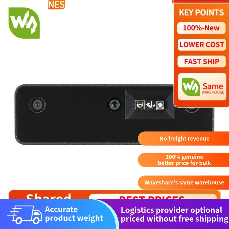 

【Waveshare genuine】OAK-D-Pro, 12MP, OpenCV AI Machine Vision Kit, Depth Measuring, Image Recognition 60fps (RGB), 120fps (Depth