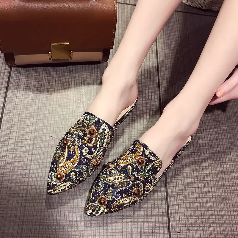 Pointed Toe Mules Slides Shoes For Women Tide Woman Slippers Multi Color Outside Flat Sandals Trend New Collection Sale Luxury Y