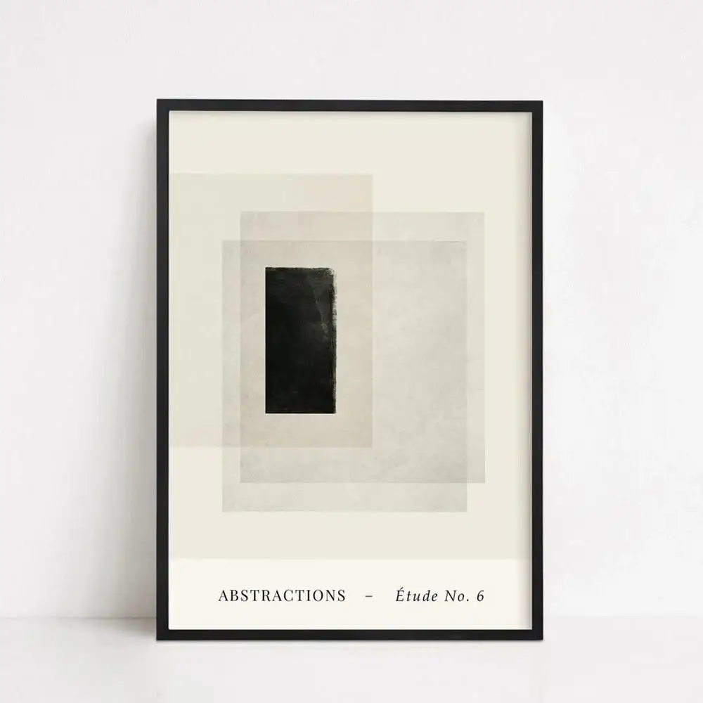 Abstract Neutral Beige  Black Contemporary Minimalist Wall Art Canvas Painting Modern Home Decor Posters