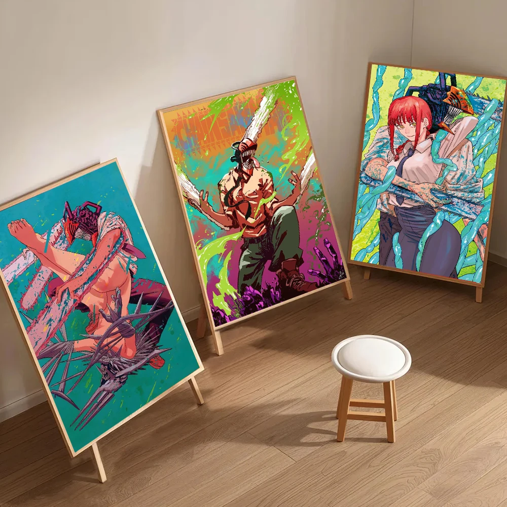 بالمنشار رجل المشارك طباعة لغرفة النوم غرفة المعيشة ديكور المنزل انمي ياباني مانغا دينجي جدار الفن قماش كارتوني اللوحة #2