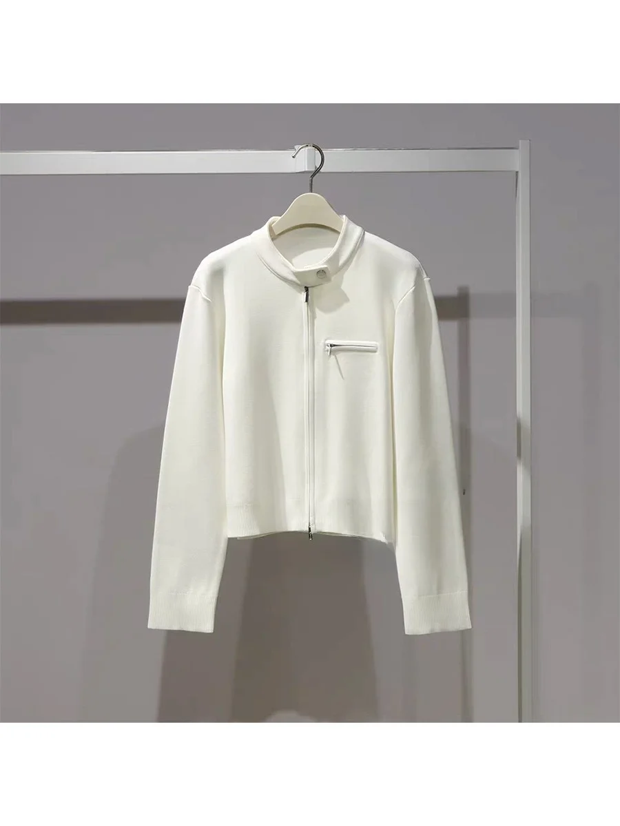 

Fashionable Knitted Long Sleeve Stand Collar Light Beige Open Cardigan Women's Outerwear Top New Arrival 2026 Spring Domestic