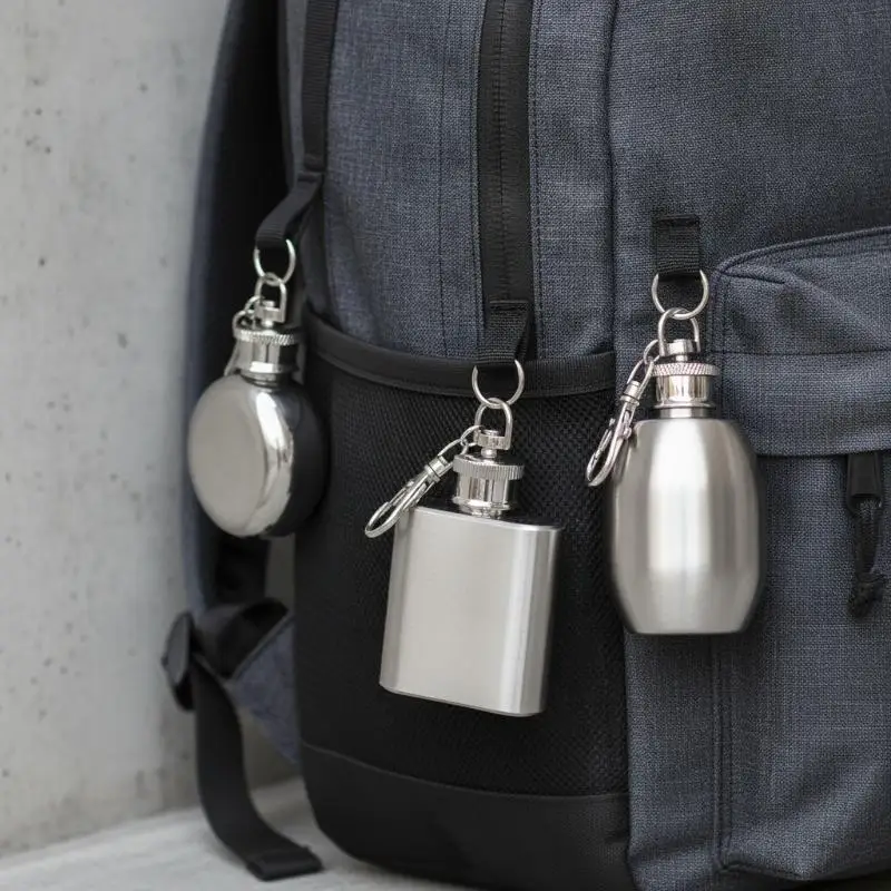 Mini 1oz Stainless Steel Hip Flask: Pocket Key Chain Lightweight Durable Steel Flagon