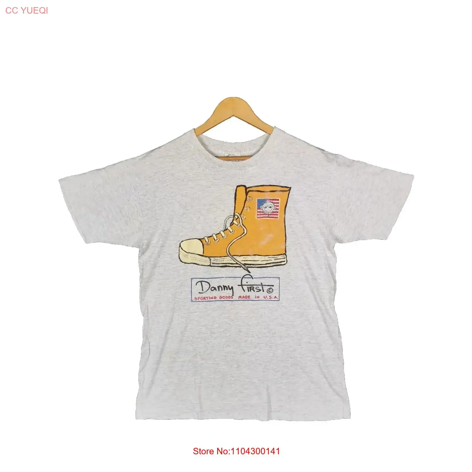 Vintage 90s Danny First T Shirt Yellow Sneaker USA Made Art Size M vintage Washed homme Soft Comfortable Stretched streetwear