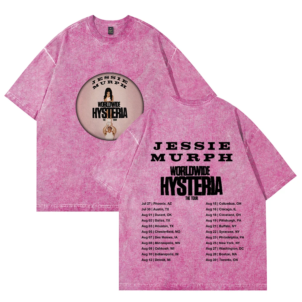 

Jessie Murph 2025 Worldwide Hysteria The Tour Merch Cotton Vintage Wash Tee Shirt Man/Woman Streetwear Round Neck Short Sleeved