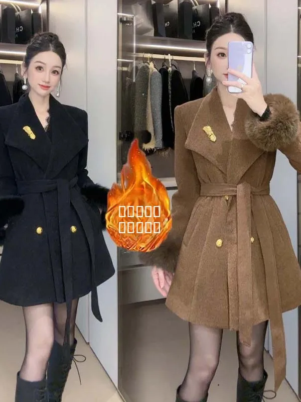

Ele Thiened Cotton Women's Coat with Belt Winter 2025 New Sle ort Sve Long Coat Polyester Fiber Casual Chic