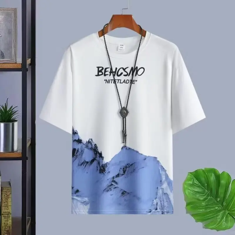 Hot Sale Men's T-Shirt Summer Short Sleeve Top Korean Graffiti Letters Shirt Tees O-Neck Oversized Clothing Loose for Mens 2024
