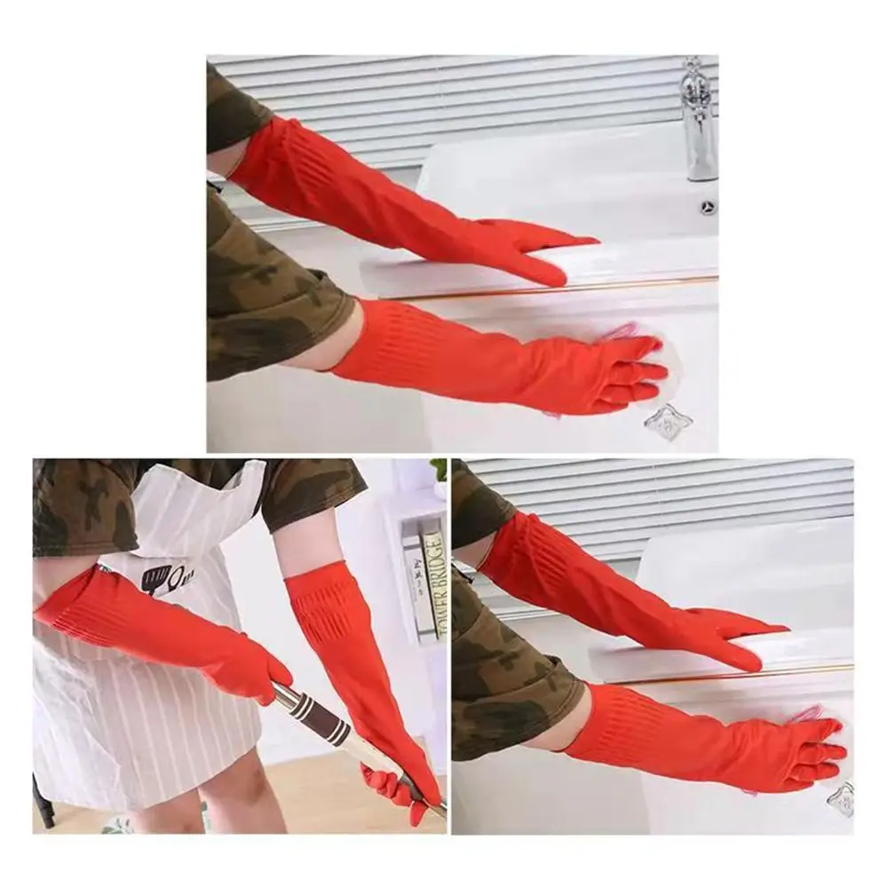 1 Pair Waterproof Heavy Duty Rubber Gloves Extra Long Thick Car Washing Gloves Acid Oil Resistant Chemical Resistant