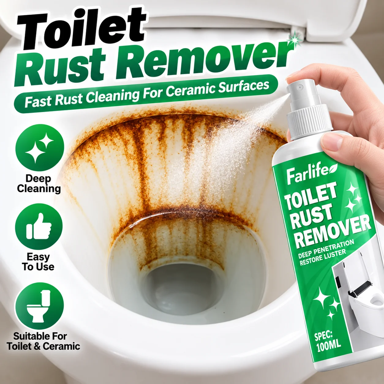 Heavy-Duty Rust Remover, Fast Acting Rust&Yellowing,Non-Toxic Safe For Bath Kitchen Toilet Floor Sink Steel Alloy Ceramic Tile